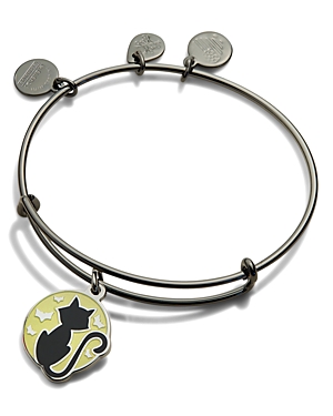 Alex And Ani Black Cat Expandable Charm Bracelet In Silver