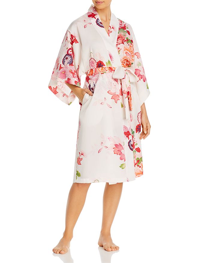 NATORI FLORAL PRINT SATIN dressing gown,H74072