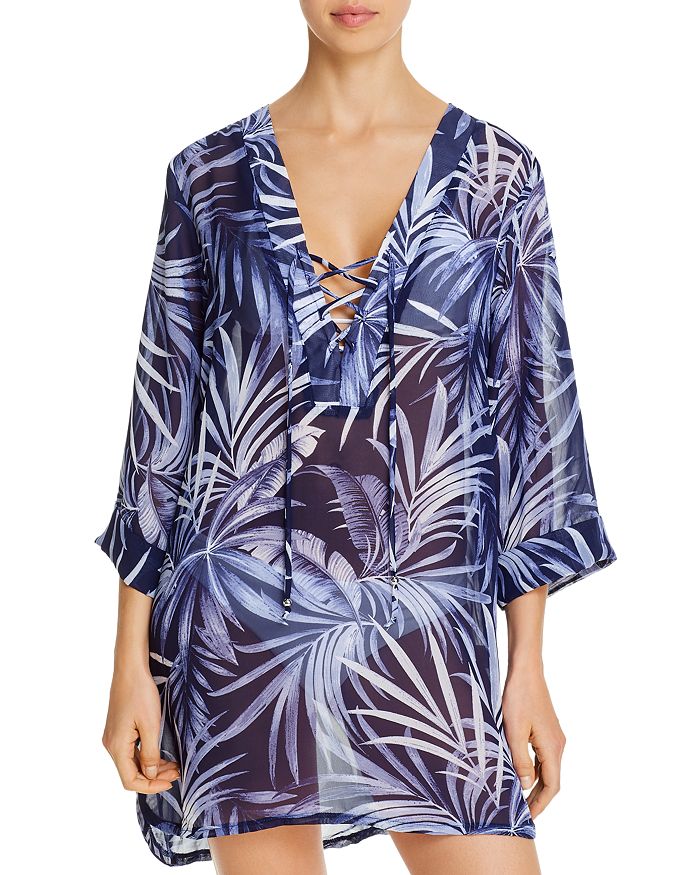J Valdi Lace-up Tunic Swim Cover-up In Navy