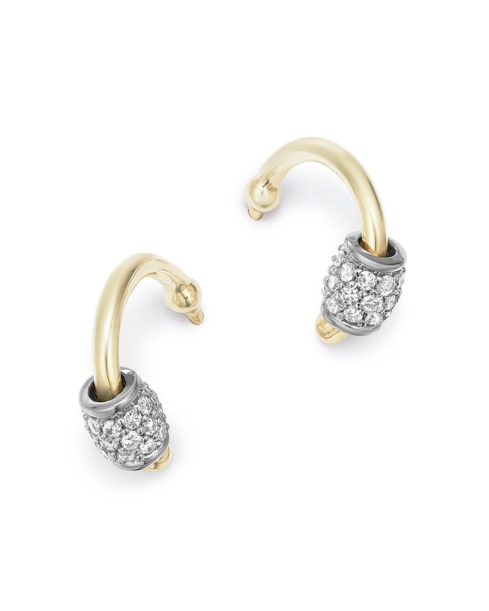 Adina Reyter 14K Yellow Gold Sterling Silver Pave Diamond Barrel Huggie Hoop Earrings Bloomingdale s