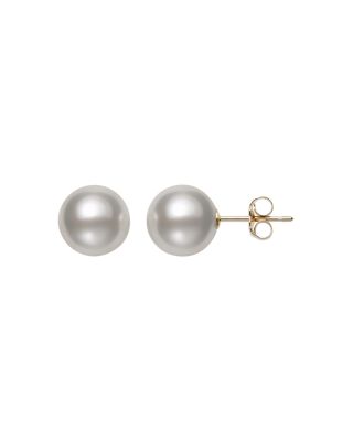 Bloomingdale's Fine Collection - Akoya Pearl Stud Earrings in 14K Yellow Gold - Exclusive