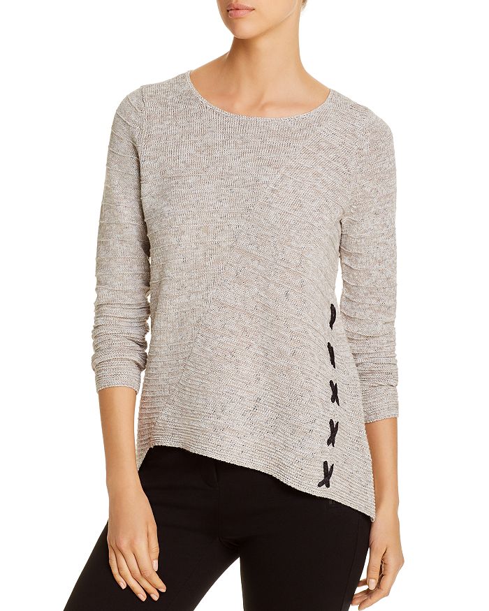 NIC AND ZOE NIC+ZOE RIBBED LACE-UP SWEATER,R191116