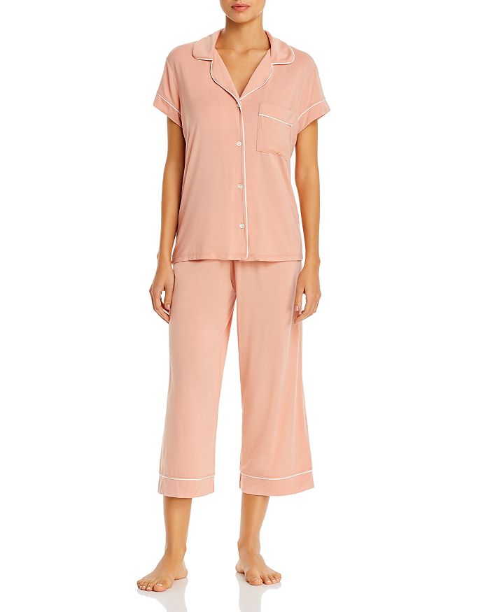 Eberjey Gisele Short Sleeve Crop Pajama Set In Cafe Creme/ivory