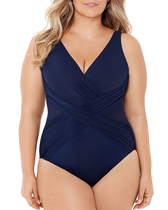 Miraclesuit Plus Solid Crossover One Piece Swimsuit In Midnight