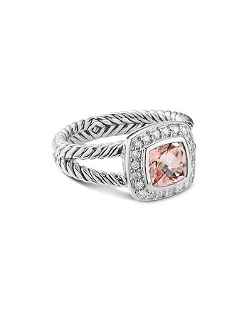 David Yurman - Sterling Silver Petite Albion Ring with Morganite & Pav&eacute; Diamonds