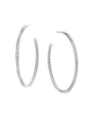 Sterling Silver Hoop Earrings with Pav&eacute; Diamonds