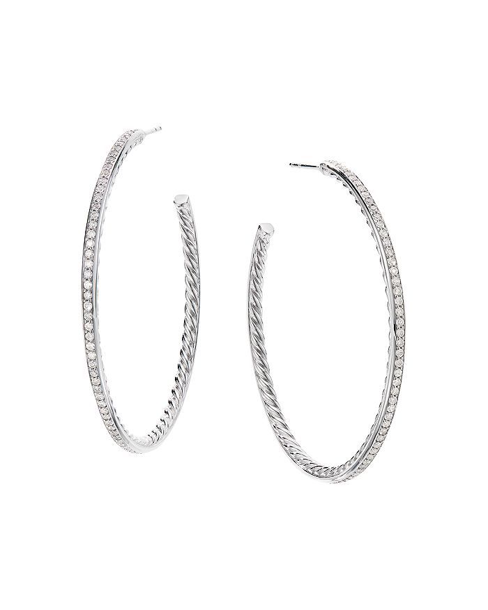 David Yurman Sterling Silver Large Hoop Earrings with Pavé Diamonds ...