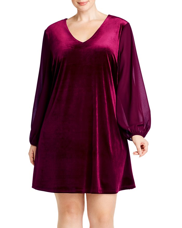 Aqua Curve Velvet Chiffon-sleeve Dress - 100% Exclusive In Burgundy