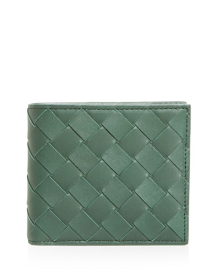 Bottega Veneta Intreciatto Woven Leather Bi-fold Wallet In Green