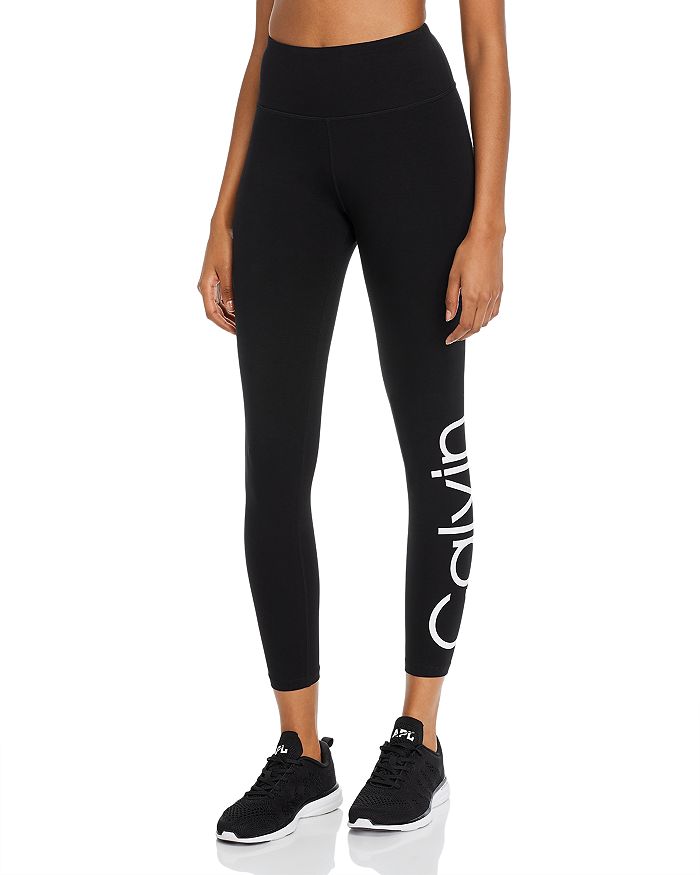 Calvin Klein Performance High-rise Logo Ankle Leggings In Black