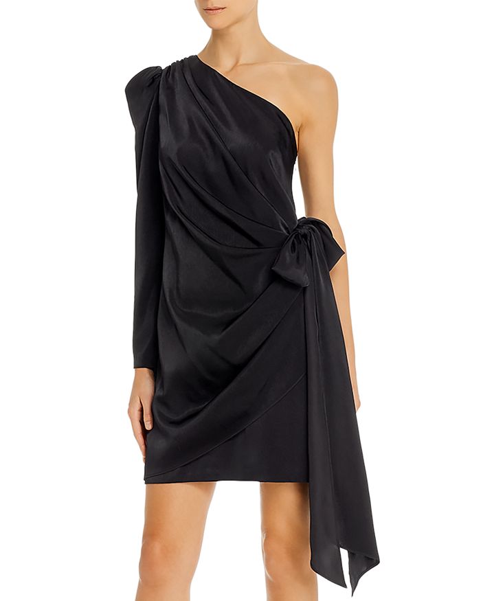 Aidan Mattox Aidan By  One-shoulder Puff-sleeve Dress - 100% Exclusive In Black