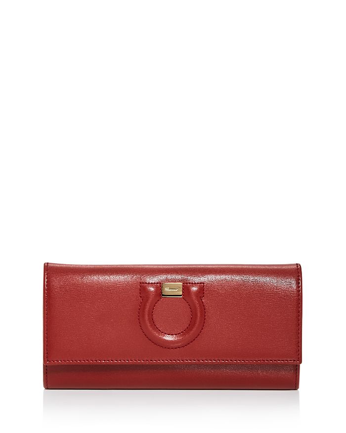 Ferragamo City Leather Continental Wallet In Red Chile