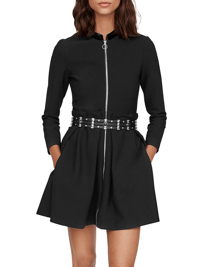 Maje Ranelin Zip-front Mini Dress In Black