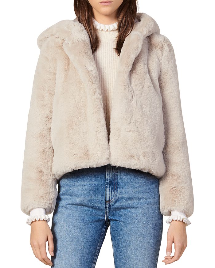 Sandro Mirage Hooded Faux-Fur Coat | Bloomingdale's