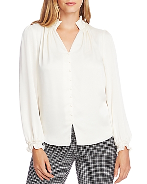 VINCE CAMUTO SMOCKED DETAIL BUTTON-DOWN TOP,9169067