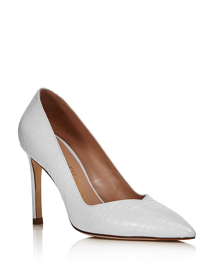 Stuart Weitzman Women's Anny Pointed-toe Curved Pumps In White Croc
