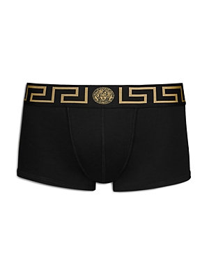Shop Versace Low Rise Logo Trunks In Black/gold