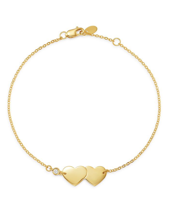 Bloomingdale's Diamond Double Heart Chain Bracelet In 14k Yellow Gold, 0.03 Ct. T.w. - 100% Exclusive In White/gold