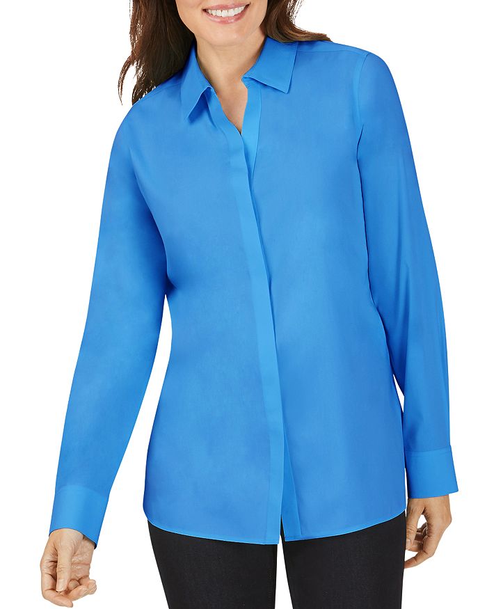 Foxcroft Kylie Cotton Stretch Non-iron Shirt In Malibu Blue