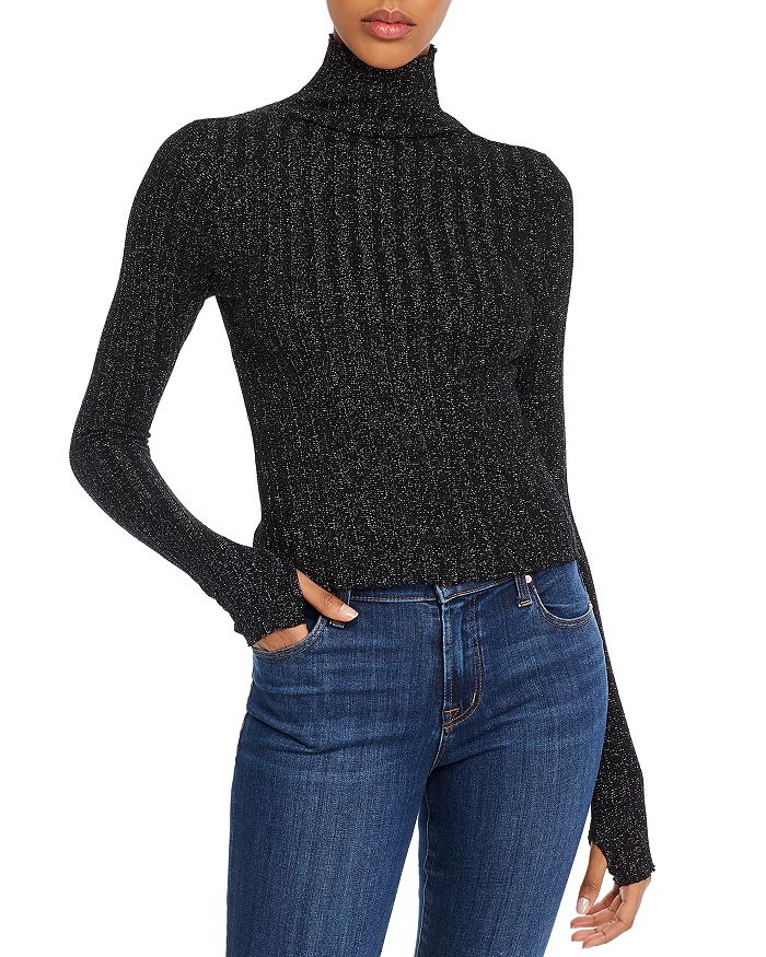 Enza Costa Sparkle-Knit Cropped Funnel Neck Top | Bloomingdale's