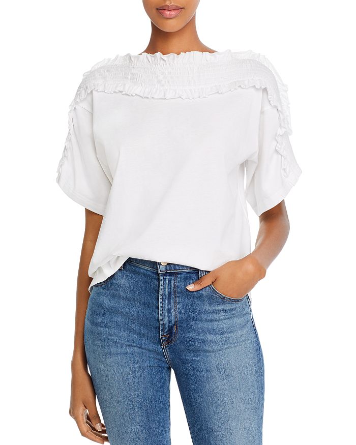 See By Chloé See By Chloe Smocked Ruffled Top In White Powder