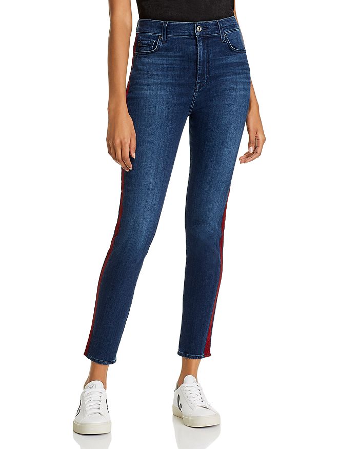 7 For All Mankind Ankle Skinny Jeans In Red Snake Stripe