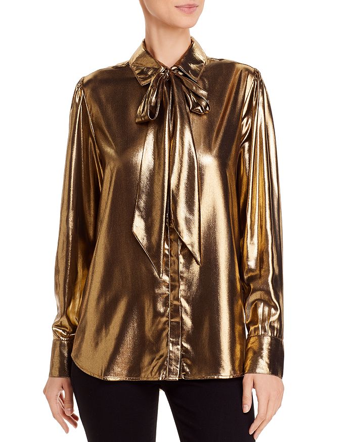 7 For All Mankind Metallic Tie-Neck Shirt | Bloomingdale's