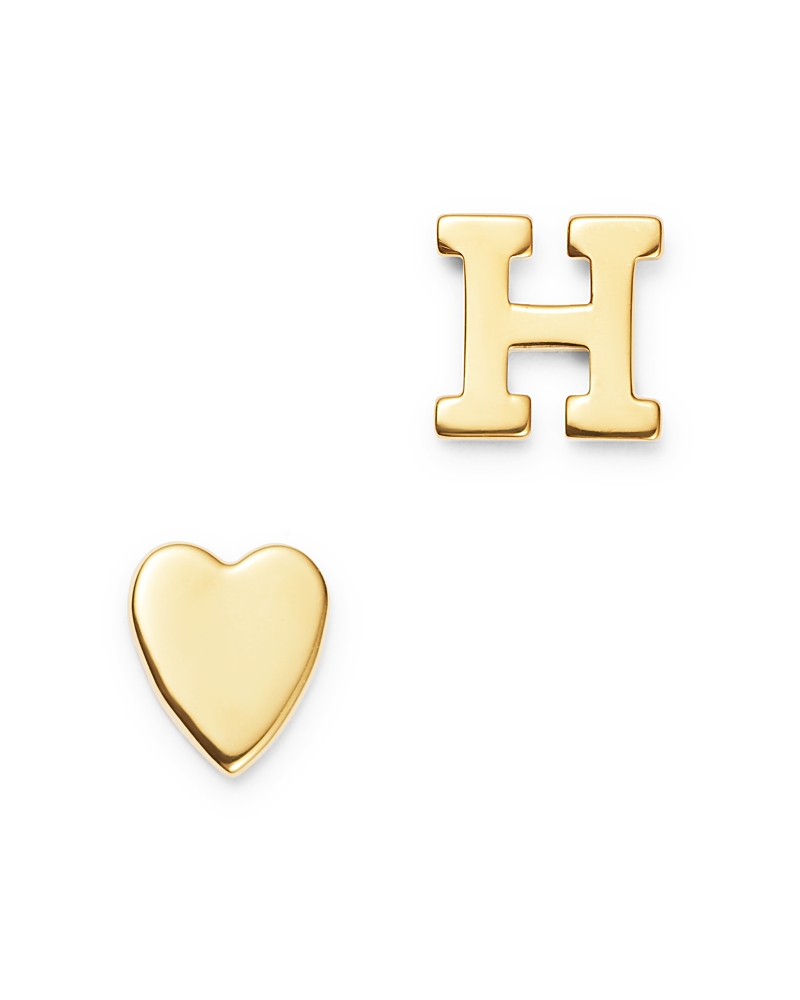 Zoe Lev 14K Yellow Gold Heart & Initial Stud Earrings