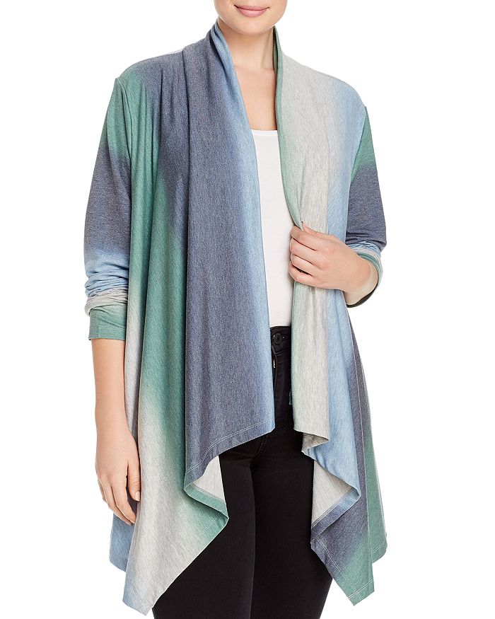 B Collection By Bobeau Curvy Amie Dip-dyed Open Front Cardigan In Blue Combo