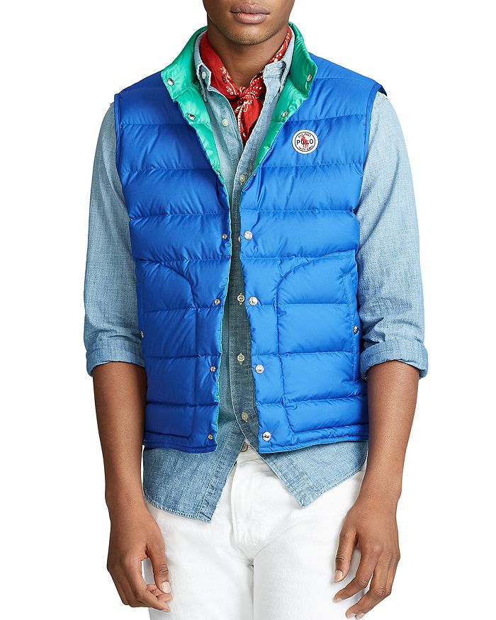 Polo Ralph Lauren Reversible Down Vest In Rugby Royal / Chroma Green |  ModeSens