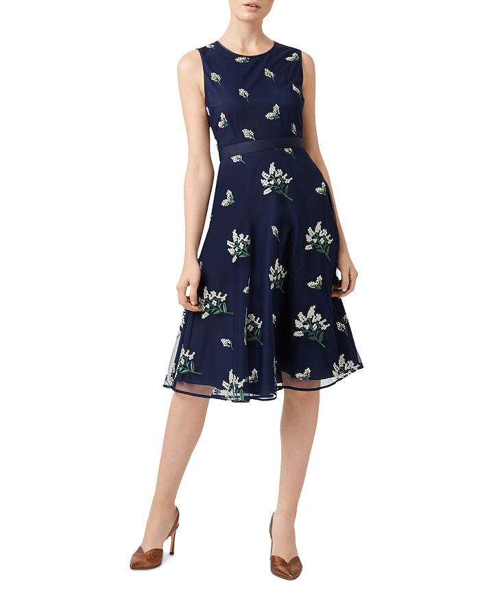 Hobbs London Julia Embroidered Fit-and-flare Dress In Midnight