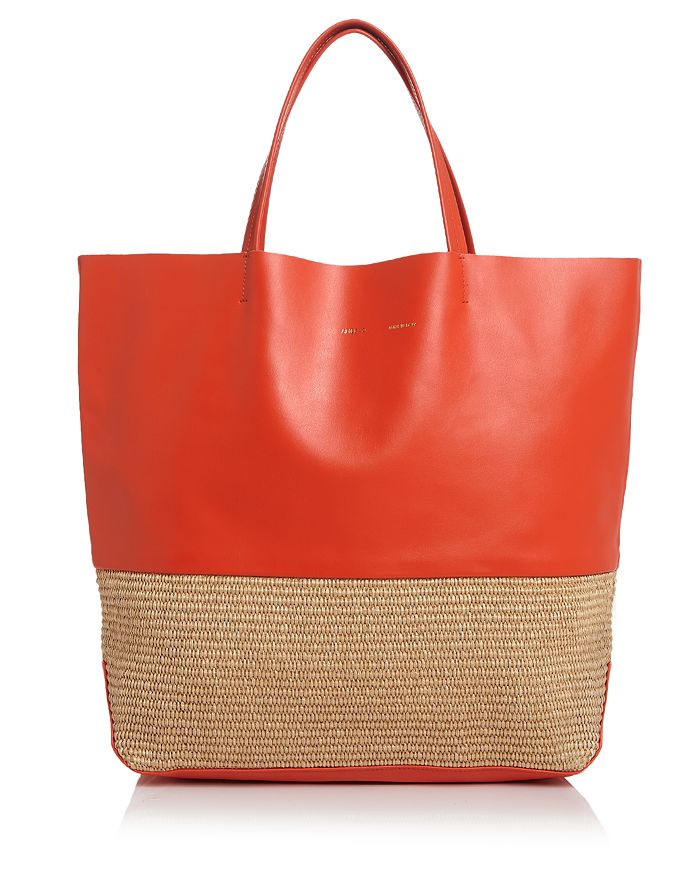 Alice.d Large Leather & Raffia Tote In Carrot Natural
