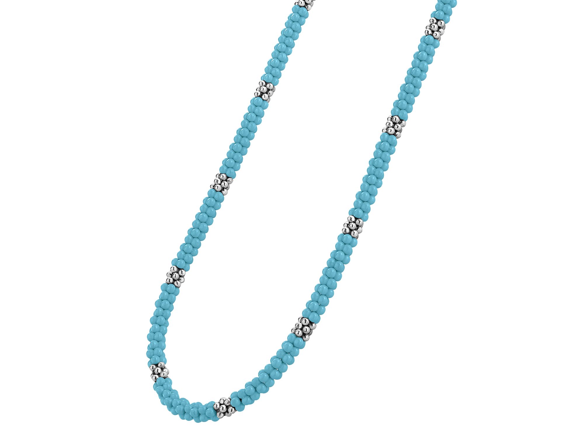 Sterling Silver Caviar Blue Caviar Ceramic Beaded Necklace, 16" — Image 4