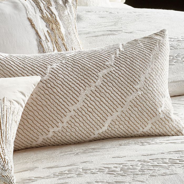 Shop Donna Karan Seduction Collection Embroidered Decorative Pillow, 11 X 22 In Ivory