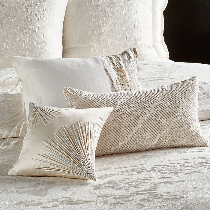 Shop Donna Karan Seduction Collection Embroidered Decorative Pillow, 11 X 22 In Ivory