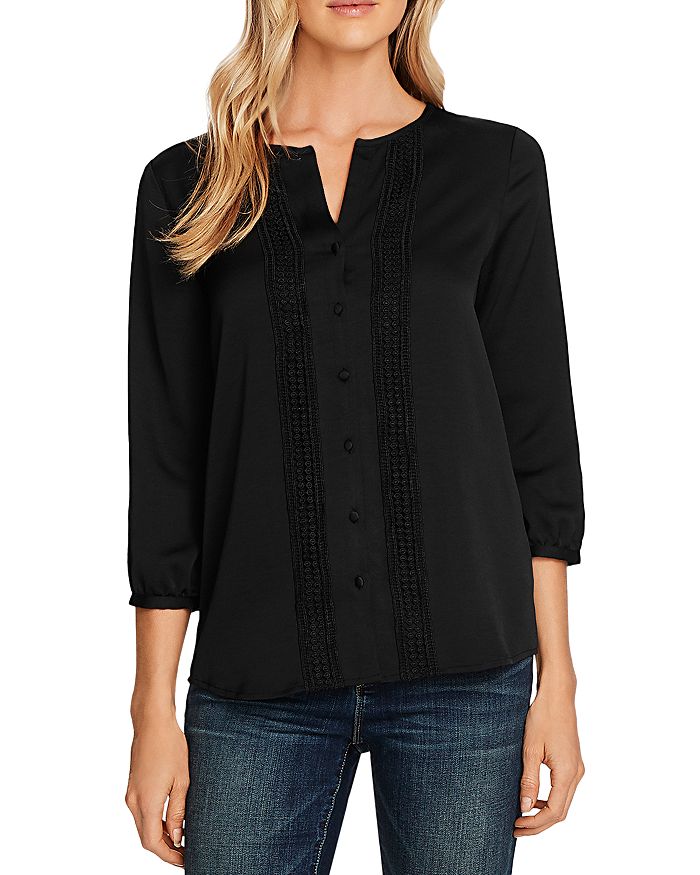 VINCE CAMUTO RUMPLE HAMMER SATIN BUTTON-DOWN BLOUSE,9120048