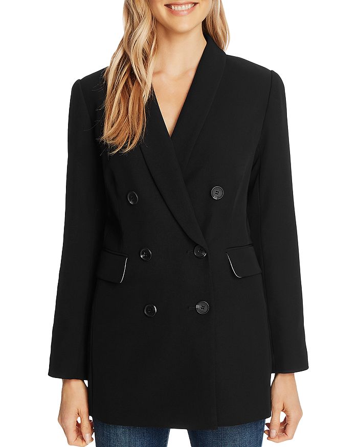 Cece Double Breasted Twill Blazer In Rich Black