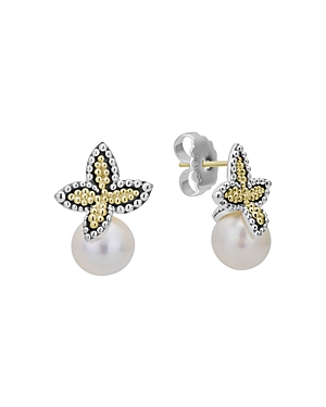 Lagos Cultured Freshwater Pearl Luna Floral Earrings in 18K Gold & Sterling Silver