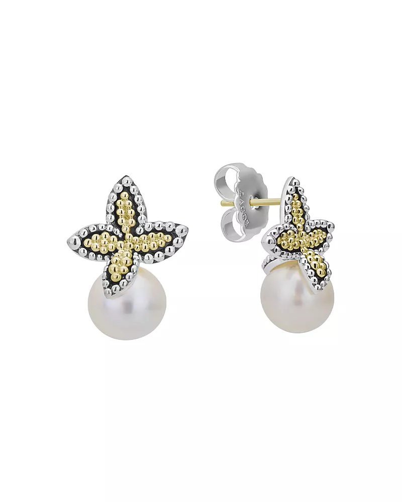 Lagos Cultured Freshwater Pearl Luna Floral Earrings in 18K Gold & Sterling Silver