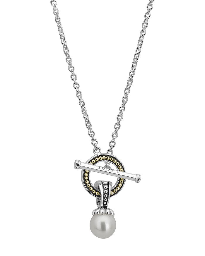 Shop Lagos Sterling Silver Luna Cultured Freshwater Pearl Toggle Necklace, 18 In Multi/silver