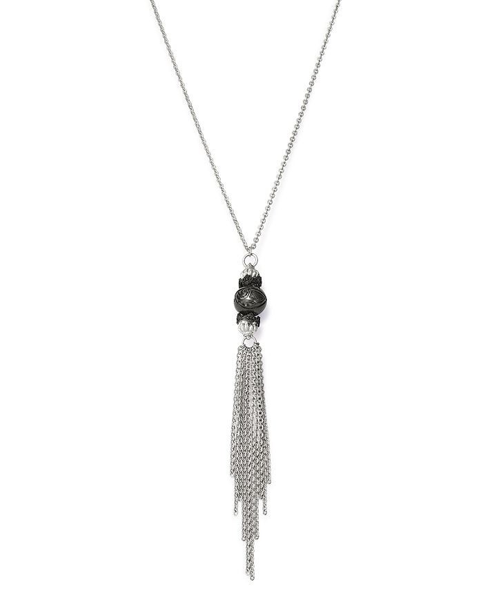 Armenta Sterling Silver New World Tahitian Pearl & Black Sapphire Tassel Necklace, 30 In Black/silver