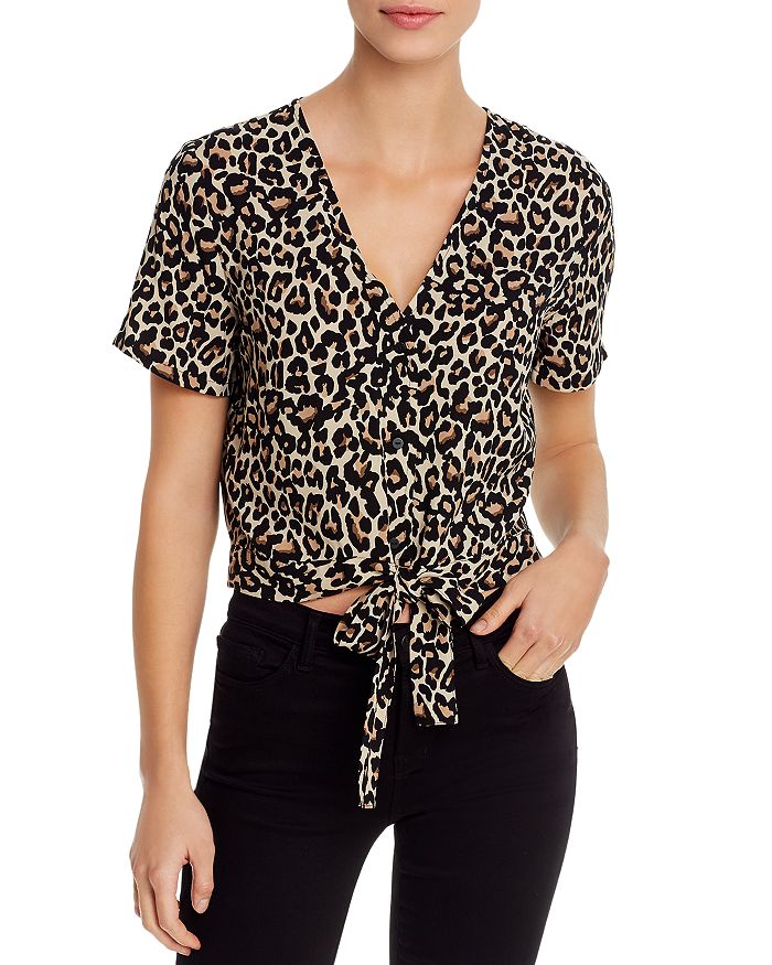 Moda Leopard Tie-front Top In Black Linea Oatmeal | ModeSens