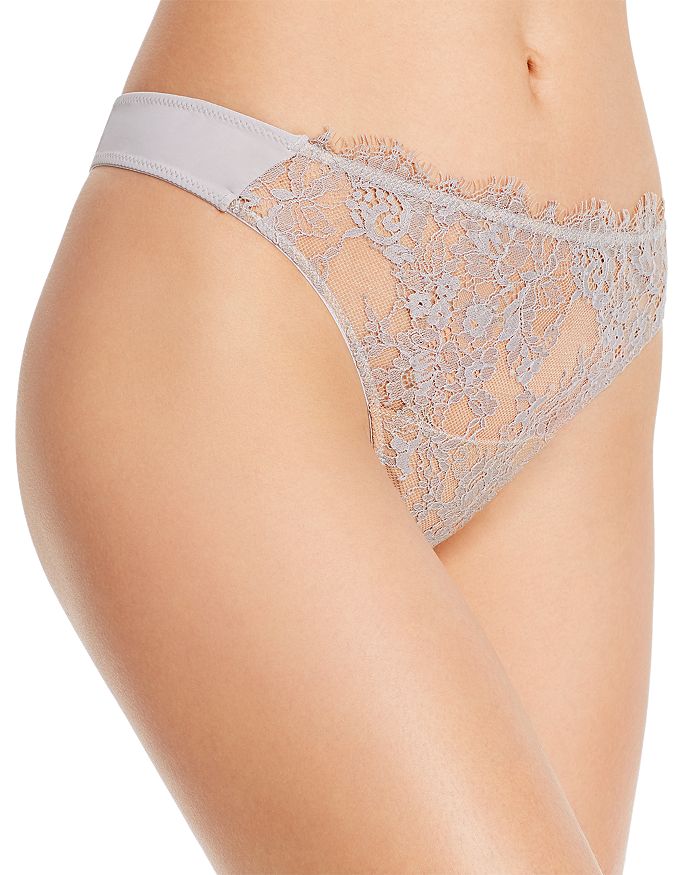 Skarlett Blue Entice Lace Thong In Pearl Gray/nylon