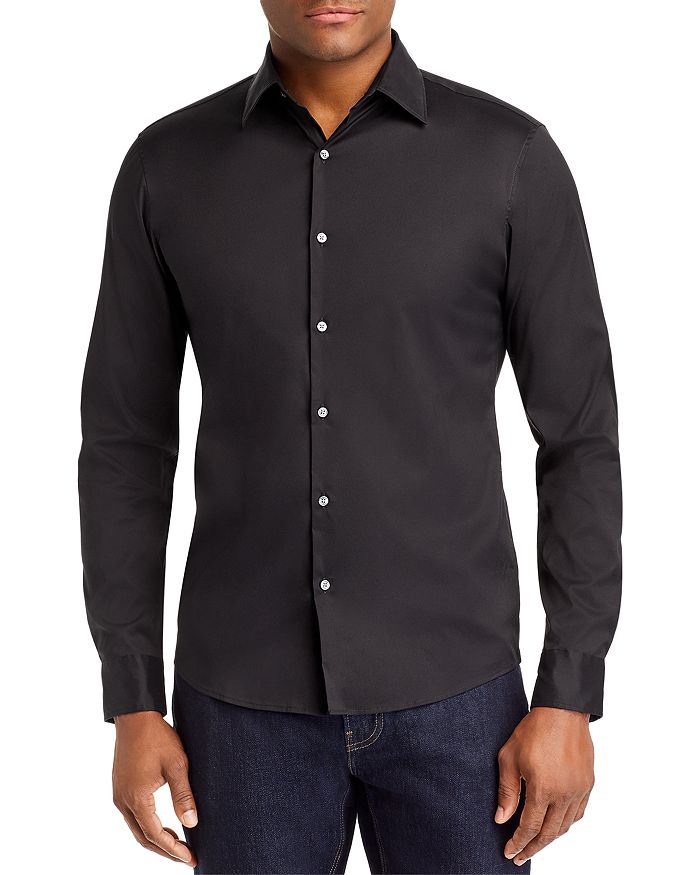 Michael Kors Stretch Cotton Slim Fit Button-down Shirt In Black | ModeSens