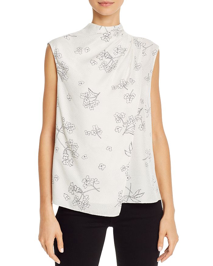 Rebecca Taylor Tailored  Silhouette Sleeveless Floral Print Top In Snow Combo