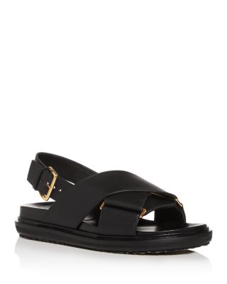 Marni Black Criss-cross Sandals In Smooth Leather