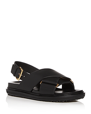 Marni Black Criss-cross Sandals In Smooth Leather