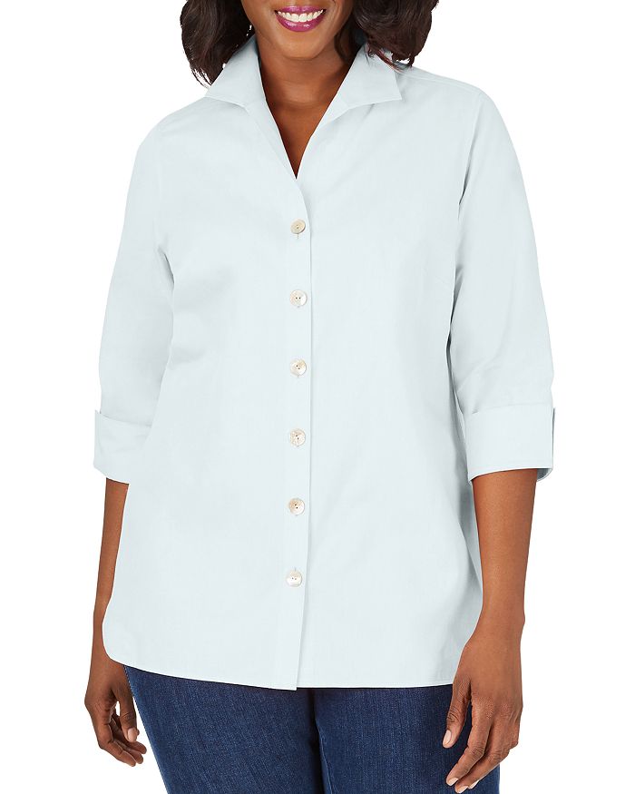 Foxcroft Plus Pandora Non-iron Cotton Tunic Shirt In Bahama