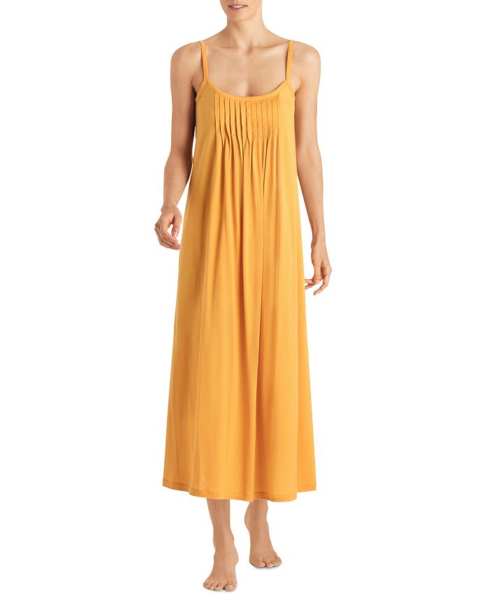 Hanro Juliet Pleated Long Spaghetti Gown In Radiant Yellow