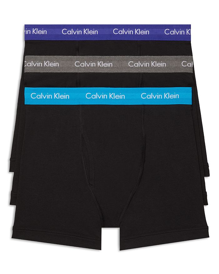 Calvin Klein Cotton Stretch Boxer Briefs, Pack Of 3 In Black/heather/blue